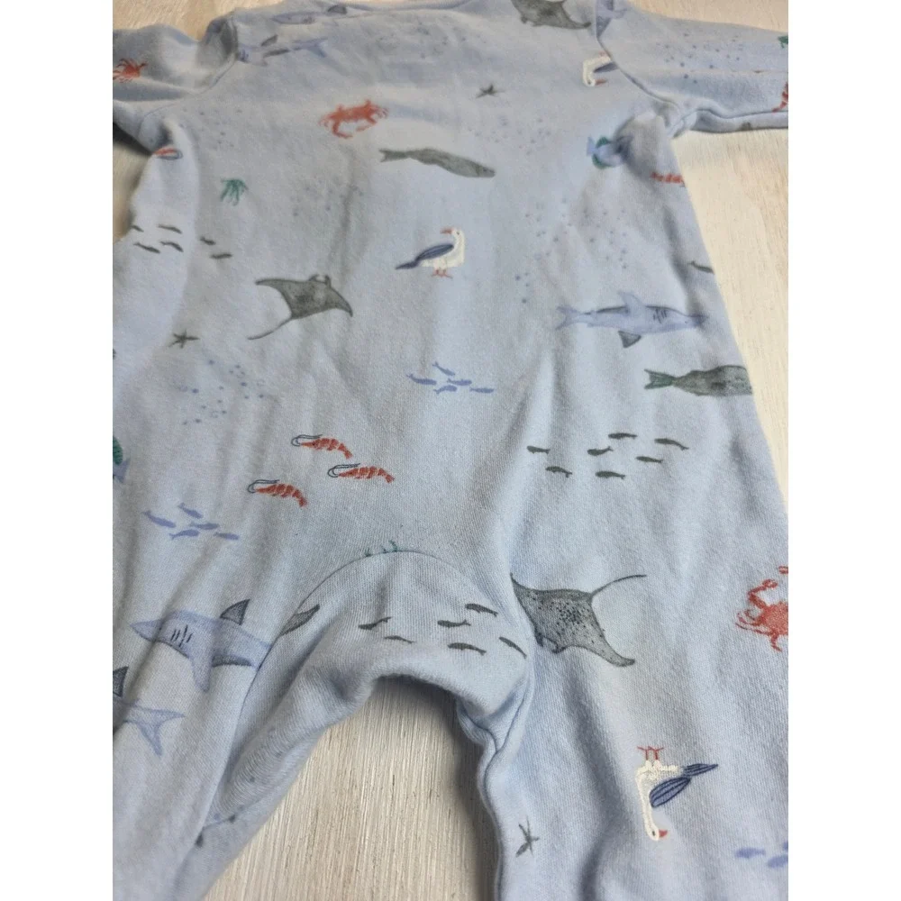 Carters Baby Boy 3M Blue Sea Life Shark Stingray 2-Way Zip Footed Sleeper Pajama